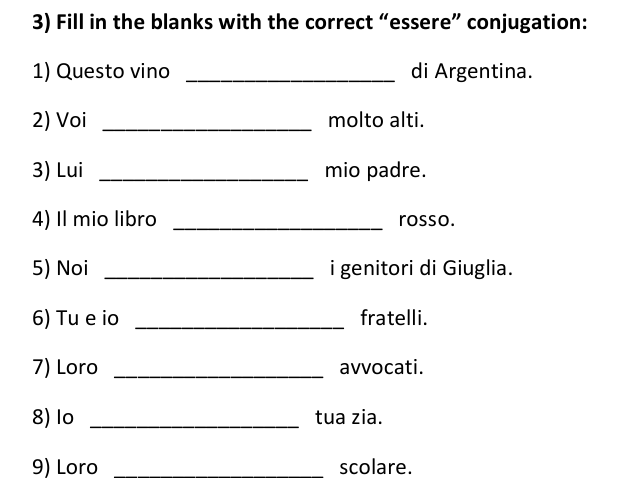 ESSERE Conjugation Worksheets | Present Tense