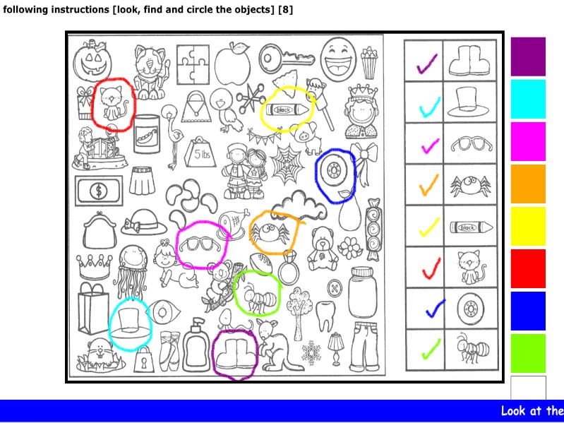 following instructions [look, find and circle the objects] [8]