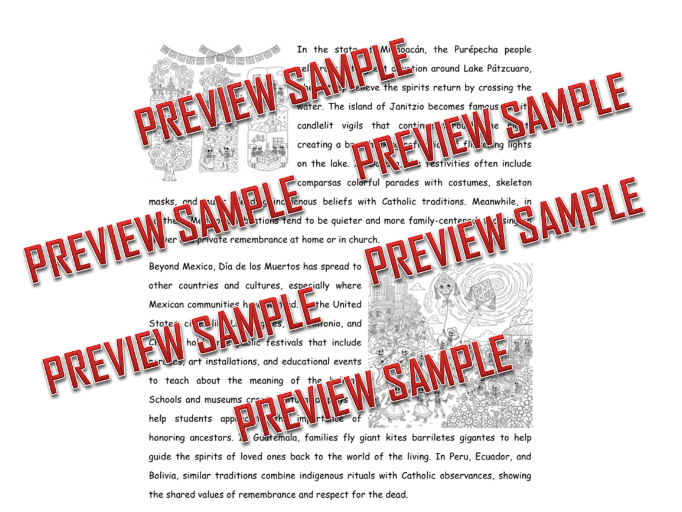 Día de los Muertos Day of the Dead Reading Comprehension Packet 24 Pages
