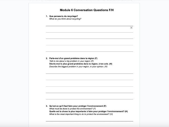 EDEXCEL GCSE French 2024 - Module Questions - Module 6 - Notre planète