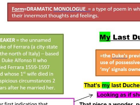 My Last Duchess Fully Annotated GCSE Poem 7+