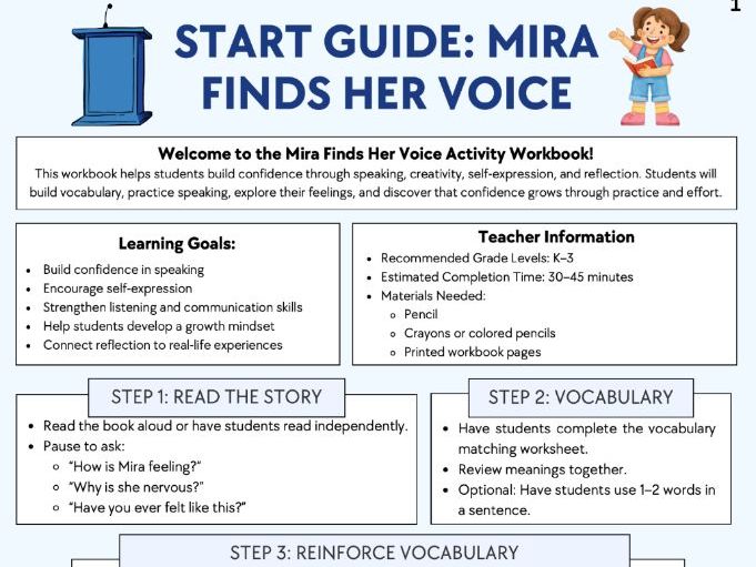 Mira Finds Her Voice: Teacher Bundle Worksheets