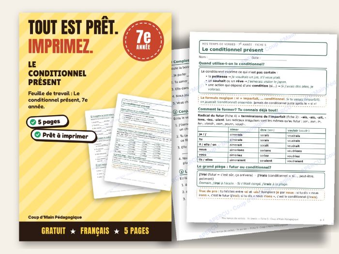 French Conditional Tense Worksheet Grade 7 Si Clauses | Le conditionnel présent