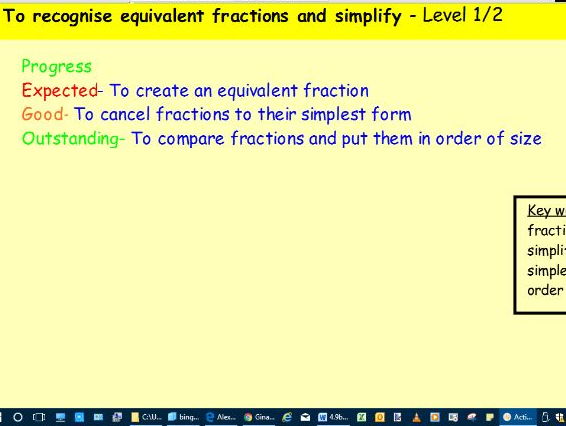 Lesson slides for teaching equivalent fractions and cancelling fractions