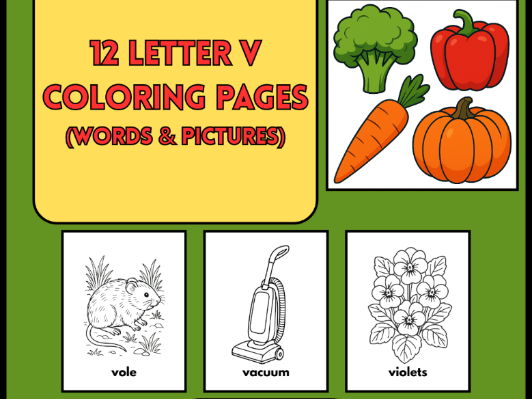 12 Letter V Coloring Pages Words & Pictures