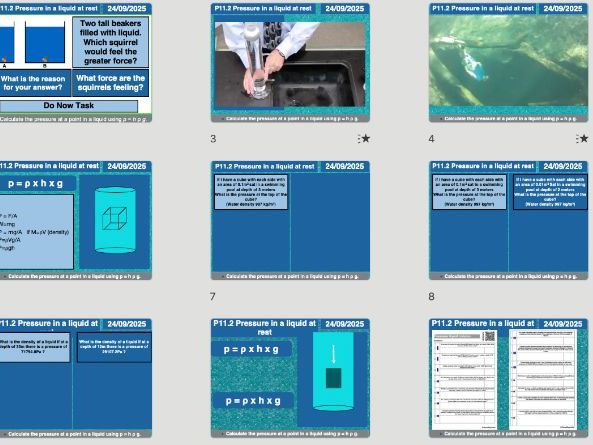 AQA GCSE Physics P11.2 – Pressure in a Liquid at Rest | Editable Lessons, Worksheets & Answers + Fre