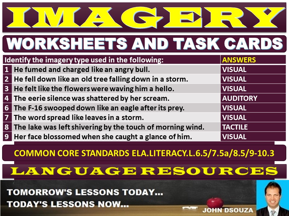SENSORY IMAGERY WORKSHEETS WITH ANSWERS Teaching Resources