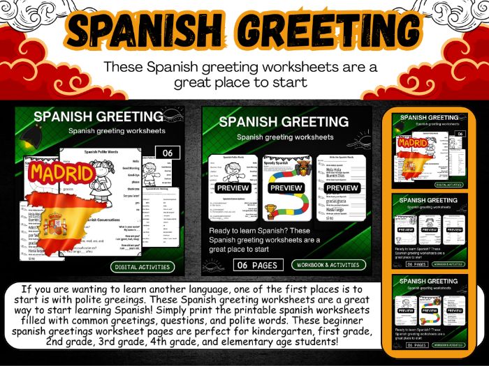 Spanish greeting worksheets Printable
