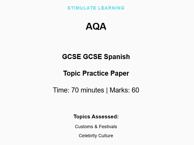 AQA GCSE Spanish Theme 2 Practice Paper | Teaching Resources
