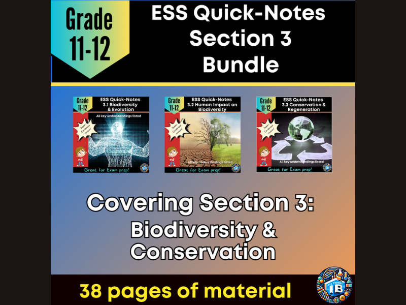 IB DP ESS Quick Notes Bundle: Topic 3 Biodiversity Condensed Revision 2026
