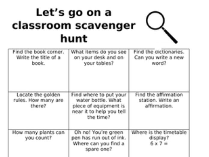 classroom tour scavenger hunt