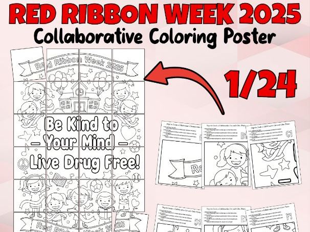 Red Ribbon Week 2025 Collaborative Coloring Poster | Be Kind to Your Mind — Live Drug free