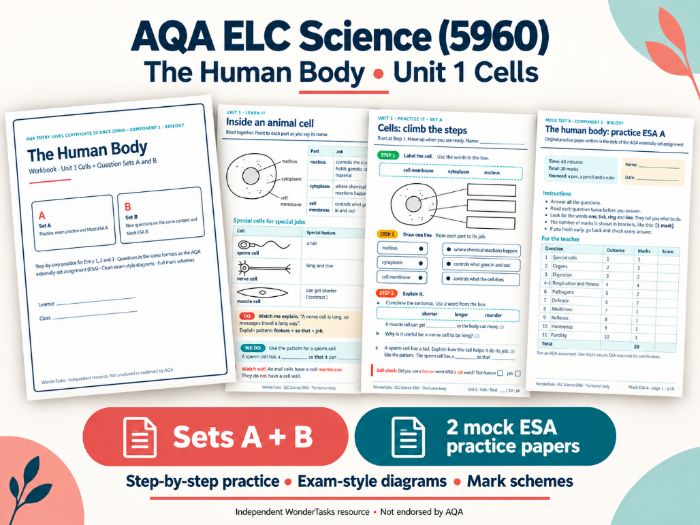 AQA ELC Science (5960) Human Body Workbook: Cells Unit + 2 Mock ESAs