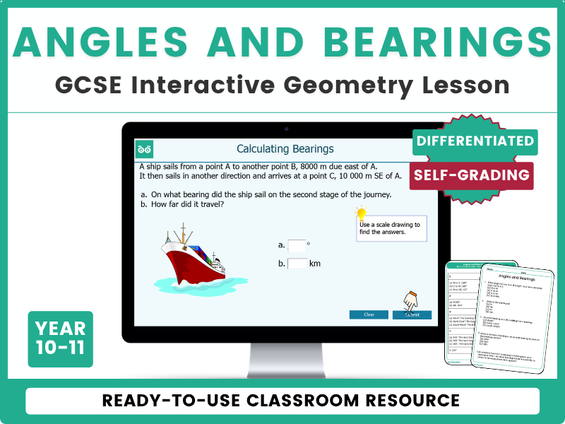 Bearings Interactive Digital Maths Lesson and Activities for GCSE