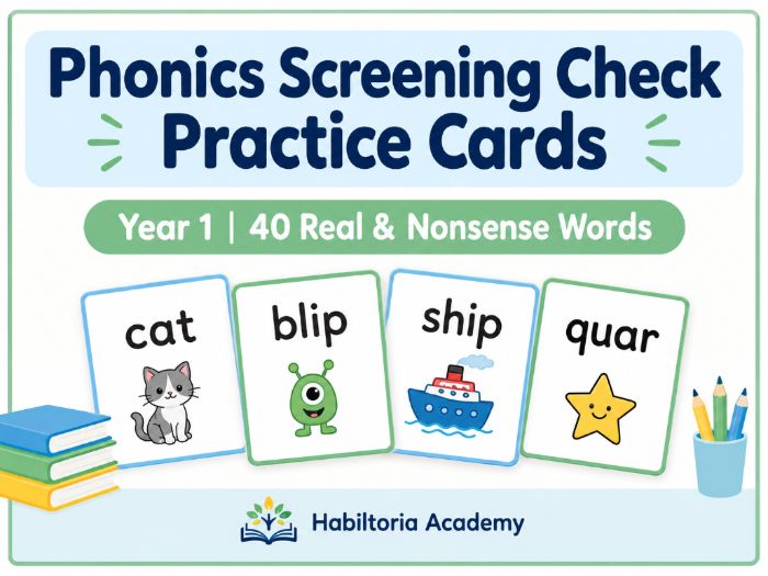 Phonics Screening Check Practice Cards | Year 1 | 40 Real & Nonsense Words