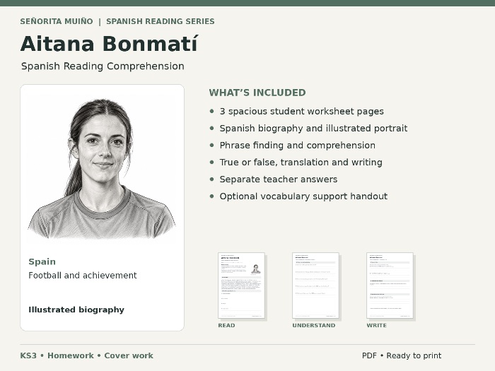 Aitana Bonmatí | KS3 Spanish Reading Comprehension - Homework & Cover