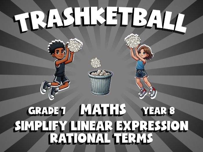 Simplify Linear Expression Rational Terms TRASHKETBALL Maths Game | No-Prep Year 8 Review Activity