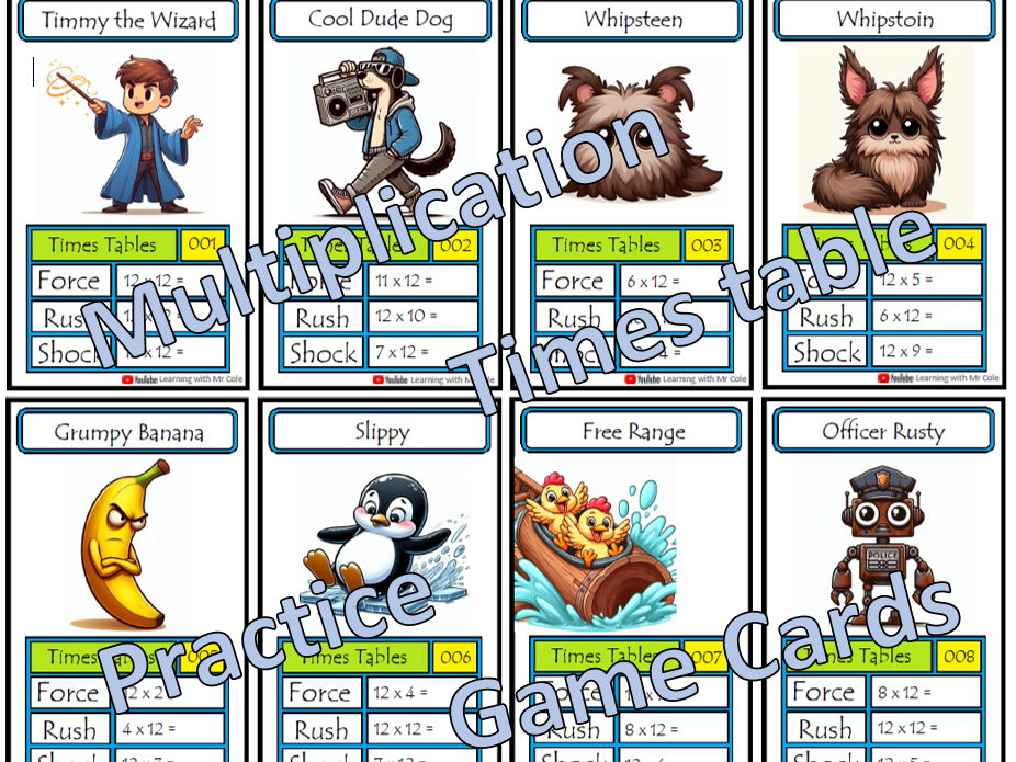 Times Table Duel Cards - Top Trumps - Over 200