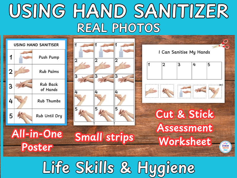 Using Hand Sanitiser Steps Real Photos | EYFS