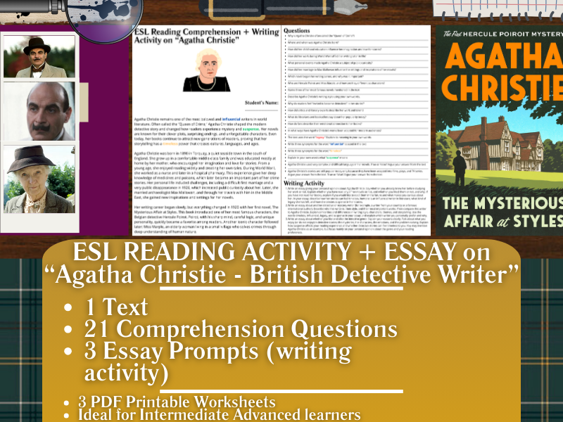 ESL Reading Comprehension + Essay - Agatha Christie - British Detective Writer