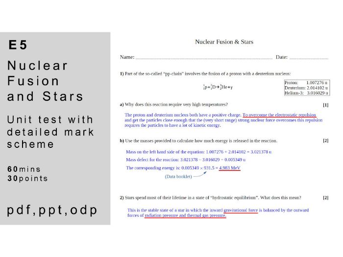 IB physics: E.5 - Nuclear Fusion & Stars. Unit Test.