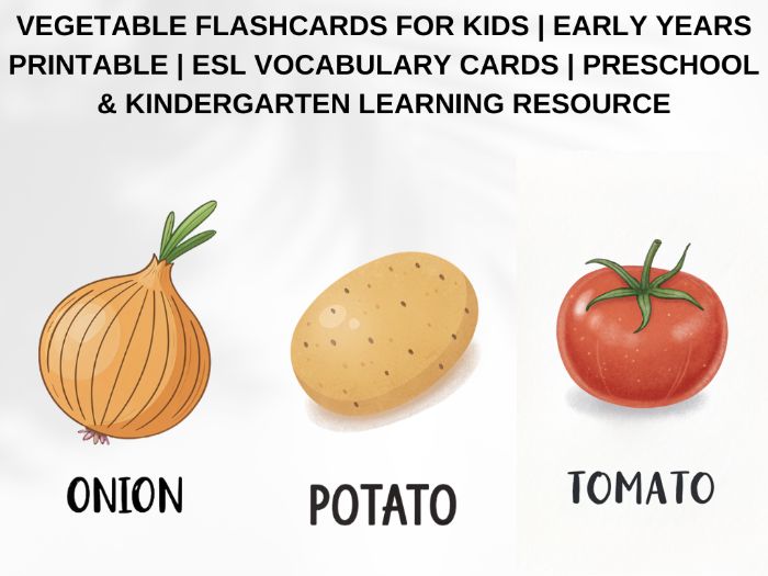 Vegetable Flashcards for Kids | Early Years Printable | ESL Vocabulary Cards