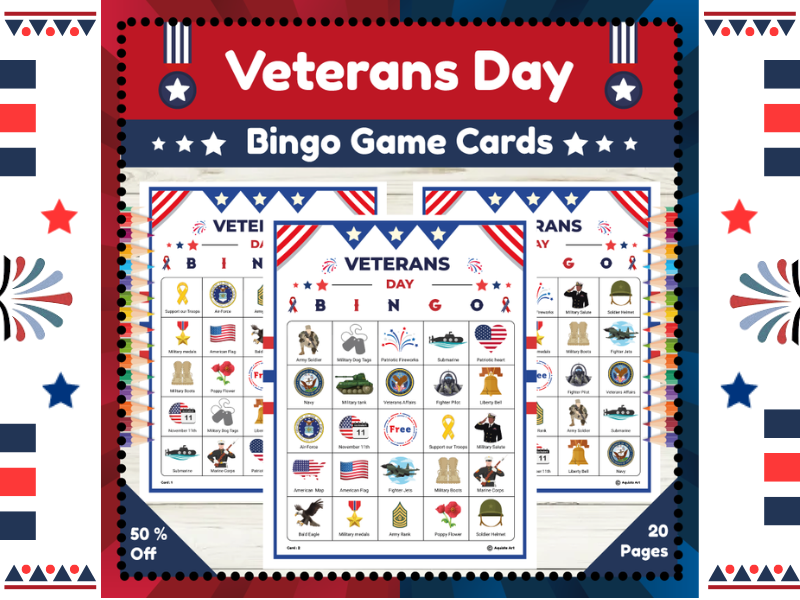 Veterans Day Bingo Game Cards : Honoring Service with Patriotic Game Cards