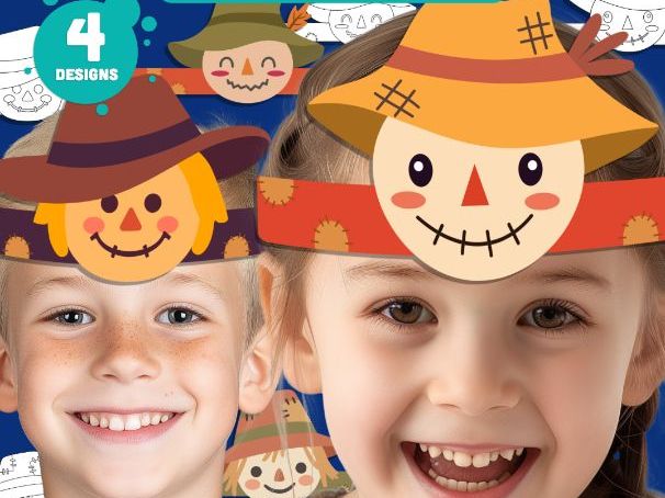 Scarecrow Hat Craft Templates, Autumn Paper Crown, Printable Headband & Hat, 4 Designs