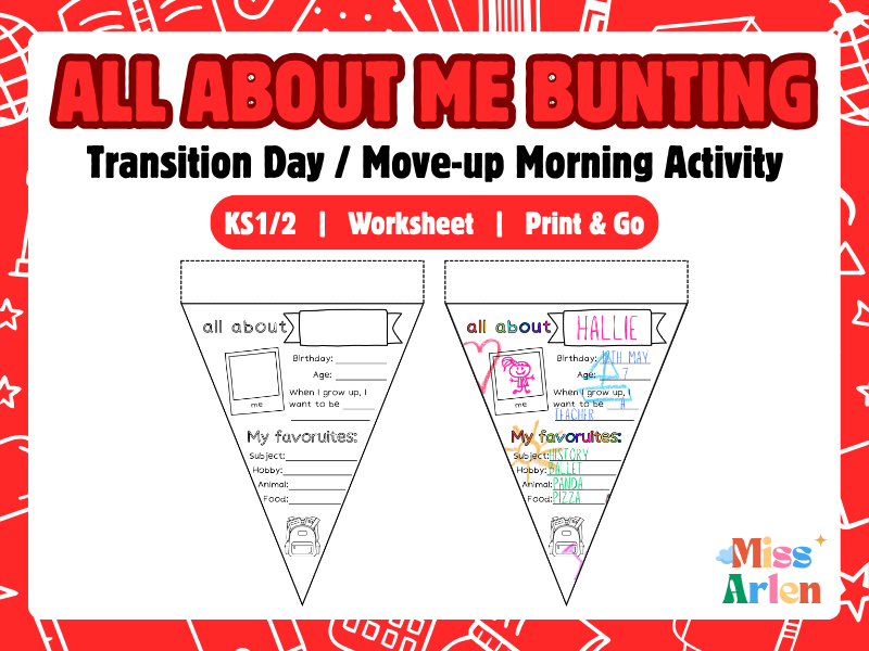 All About Me Bunting - Transition Day / Move-Up Morning Activity Worksheet