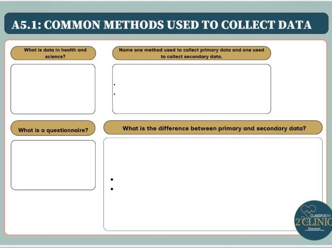 T Level Health A5.1 Knowledge Organiser — Common Methods Used to Collect Data (with Answers)