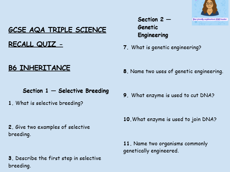 GCSE AQA Triple Biology – Inheritance Retrieval Questions & Exam Practice