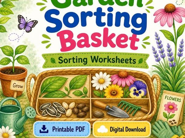 Garden Sorting Basket | Sorting Worksheets | Printable PDF | Digital Download