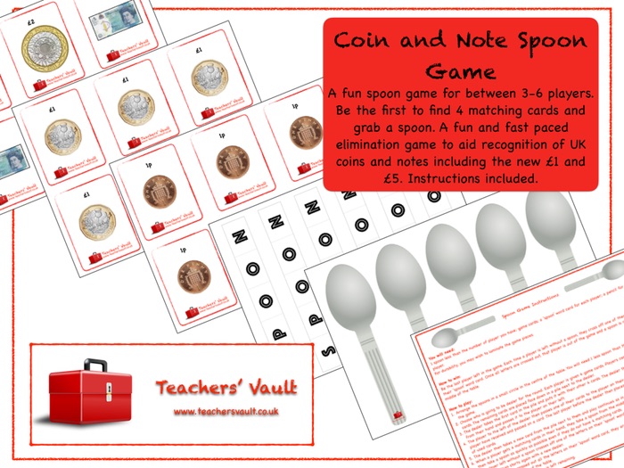 Coin and Note Spoon Game Teaching Resources