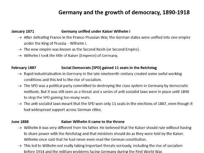 Extra evidence timeline - Germany and the growth of democracy (AQA GCSE history)