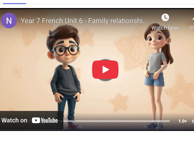 06. FRENCH SHORT STORY - Year 7. Unit 6: Décrire mes relations familiales