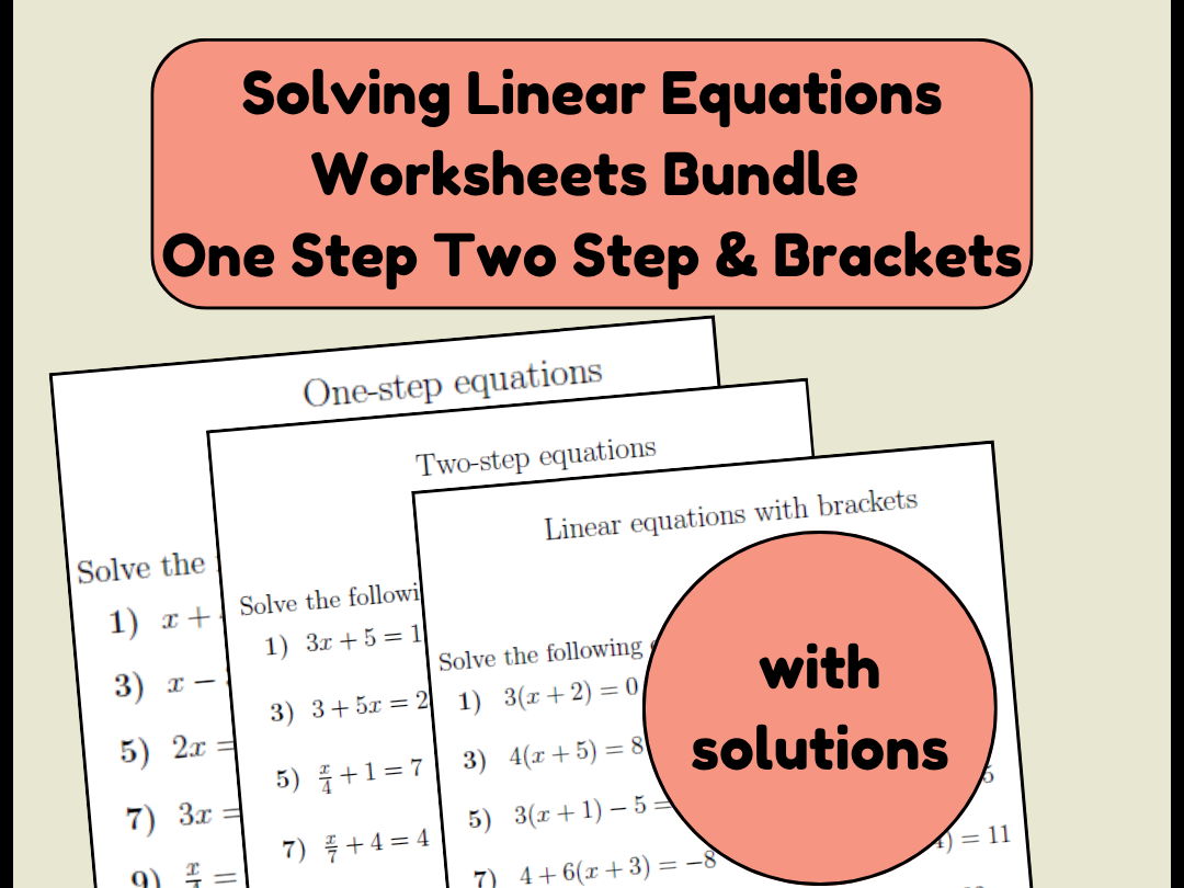 Solving Linear Equations Worksheets Bundle | One Step Two Step & Brackets