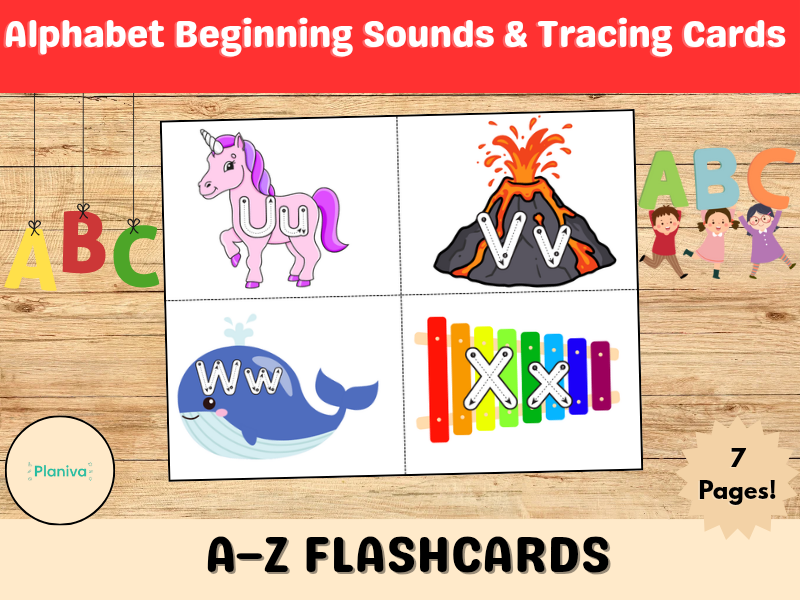 Alphabet Beginning Sounds & Tracing Cards | A–Z Flashcards on a Ring | Preschool Literacy Center