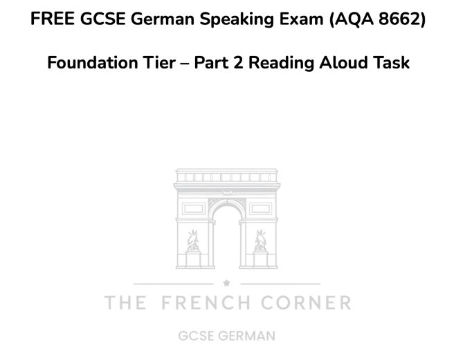 FREE GCSE German Speaking Exam (AQA 8662) Foundation Tier 2026 – Part 2 Reading Aloud Exam Practice