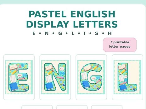 Pastel English Classroom Display Letters | ENGLISH Printable Display | A4 PDF