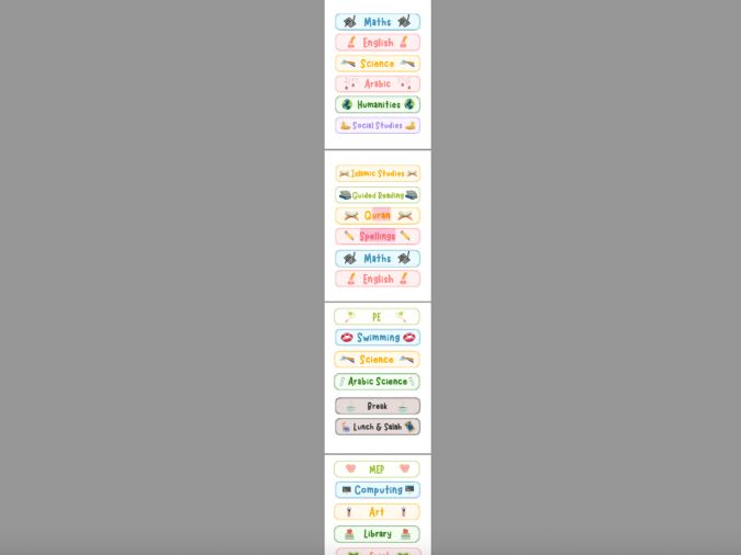 Classroom/ Subject labels