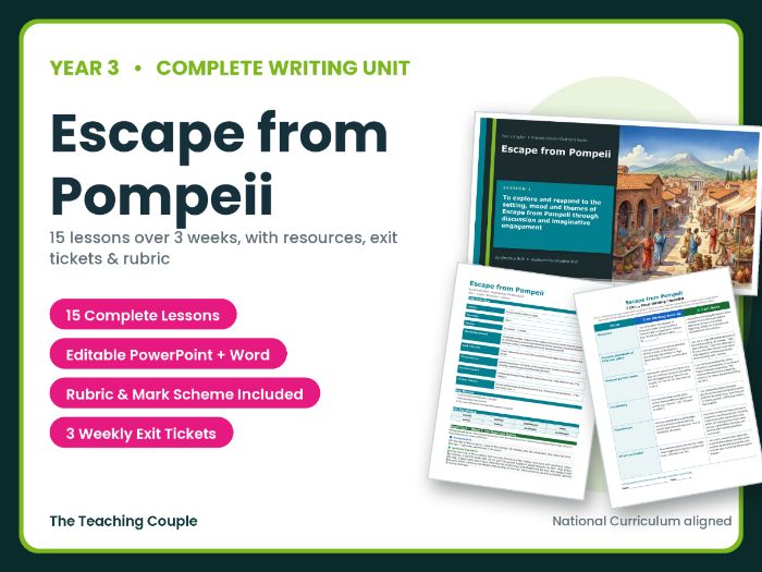 Escape from Pompeii | Year 3 English Unit | 15 Complete Lessons + Resources + Marking Scheme