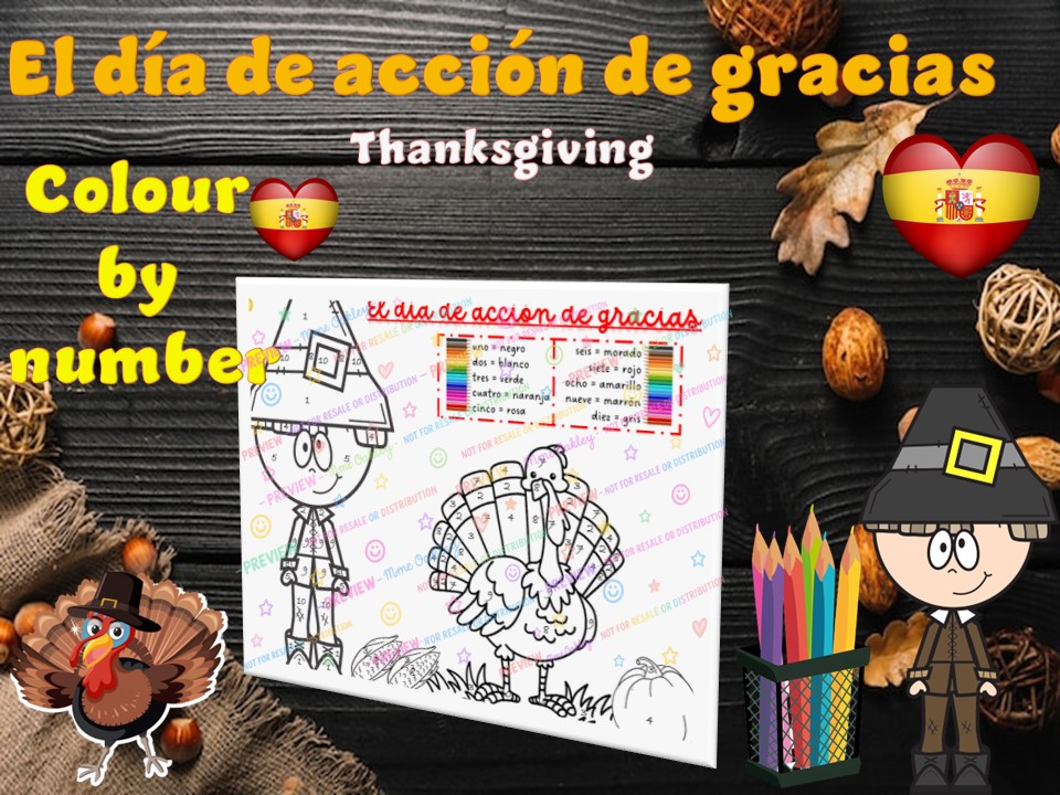 El día de Acción de Gracias | Spanish Thanksgiving | Thanksgiving | Colour by number