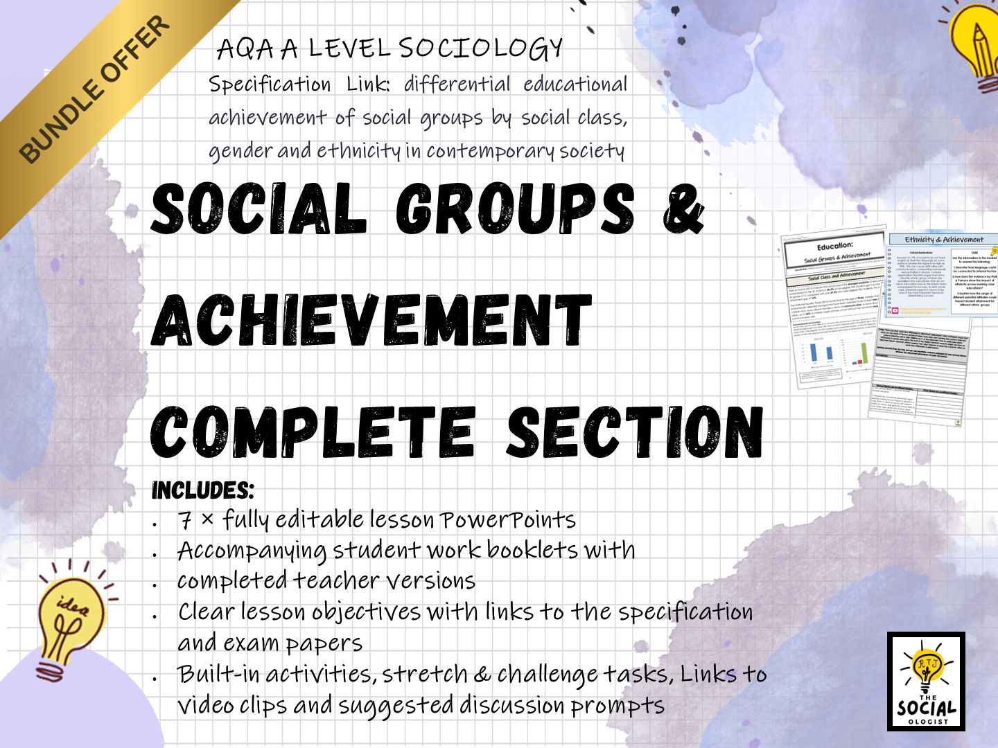 AQA A level Sociology - Education - Social groups & Achievement - Complete section - Bundle
