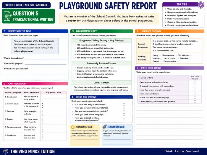 Edexcel GCSE English Language Question 5 Transactional Writing - Playground Safety Report