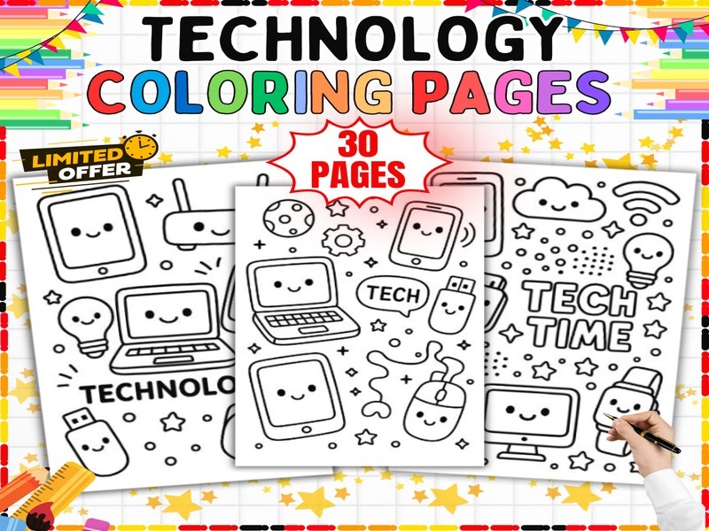 Computer Coloring Pages | 30 Printable Technology Coloring Sheets for STEM