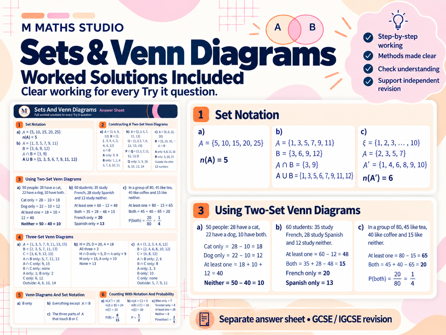 Set Notation & Venn Diagrams | A3 Revision Mat | Teaching Resources