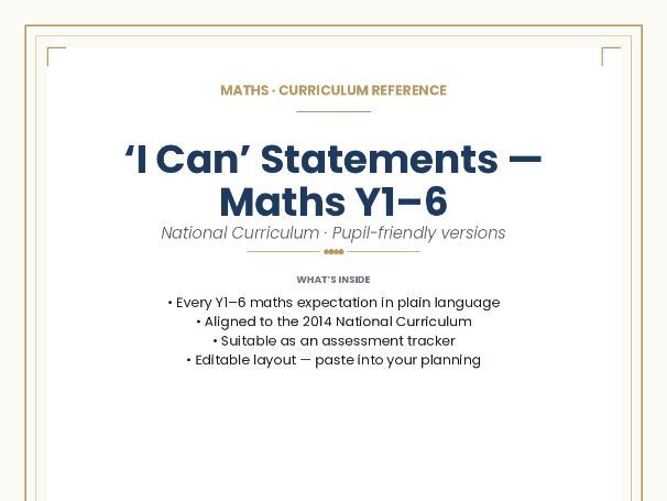 MATHS · CURRICULUM REFERENCE ‘I Can’ Statements — Maths Y1–6