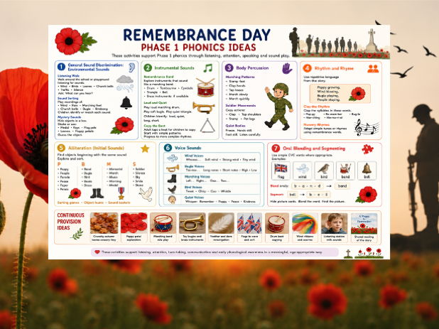 Remembrance themed phase 1 phonics ideas