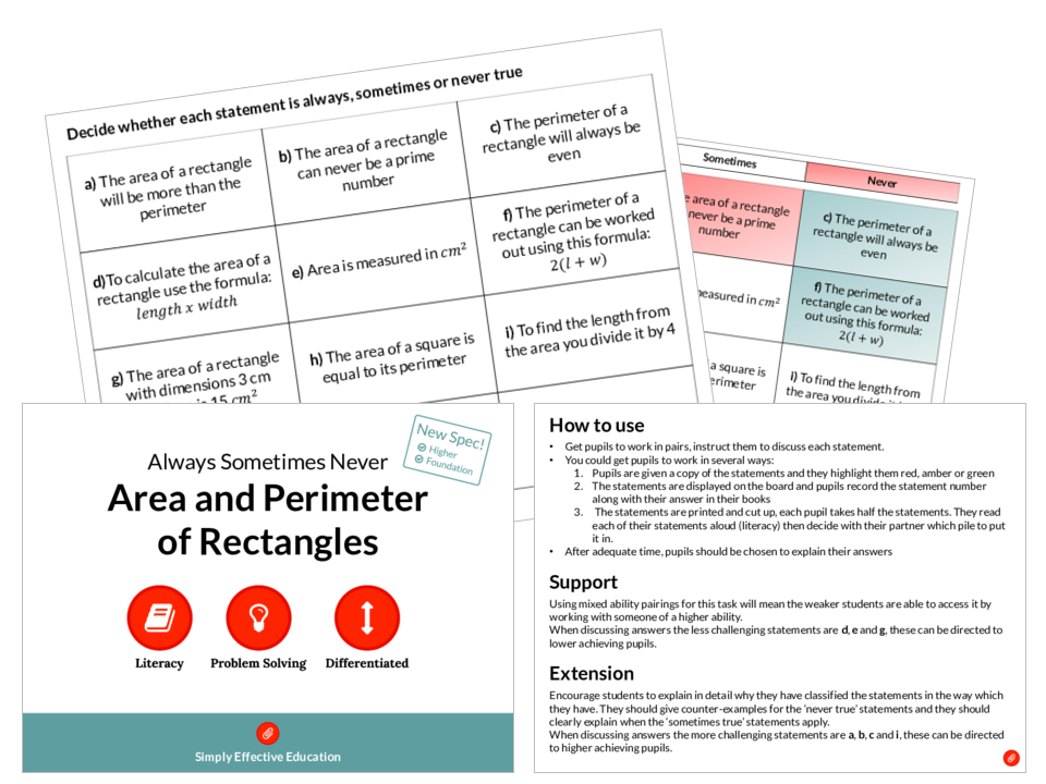 Area and Perimeter of Rectangles (Always, Sometimes, Never)