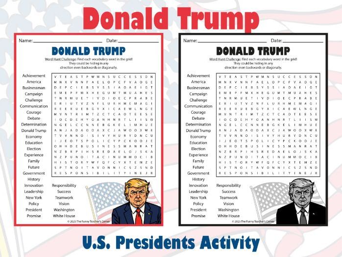 Donald Trump Word Search Puzzle | U.S. Presidents Biography Activity